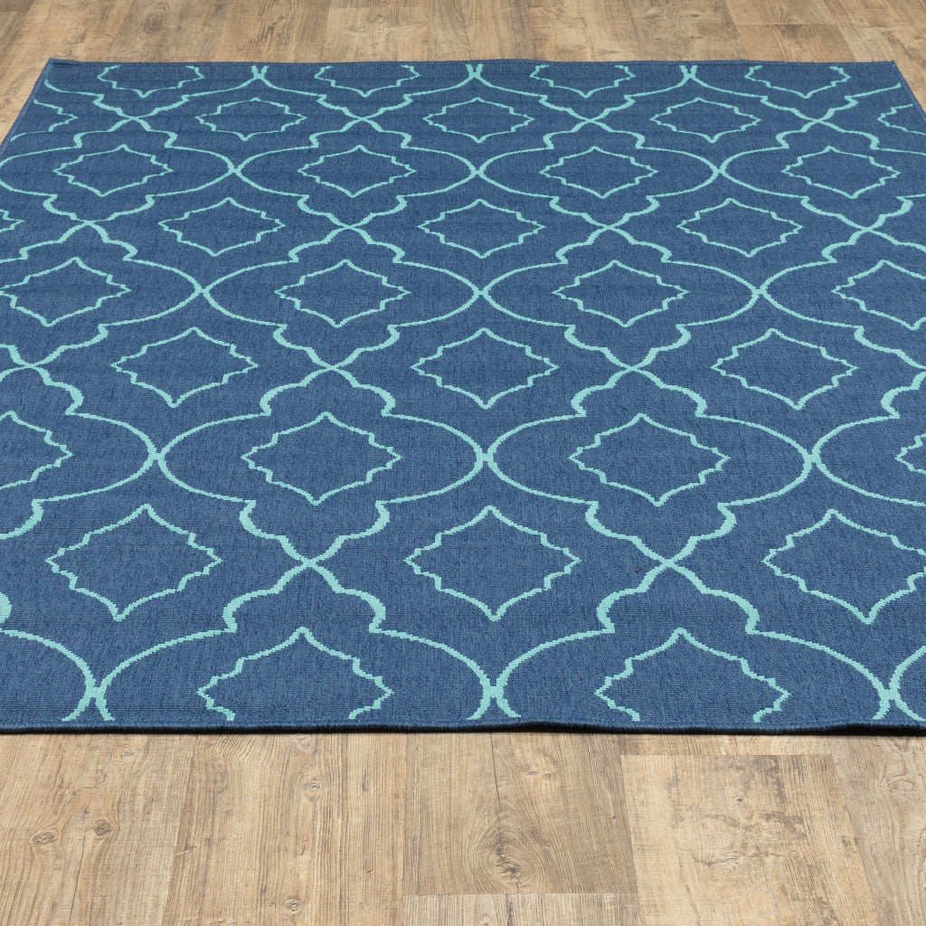 5' x 8' Blue Geometric Stain Resistant Indoor Outdoor Area Rug