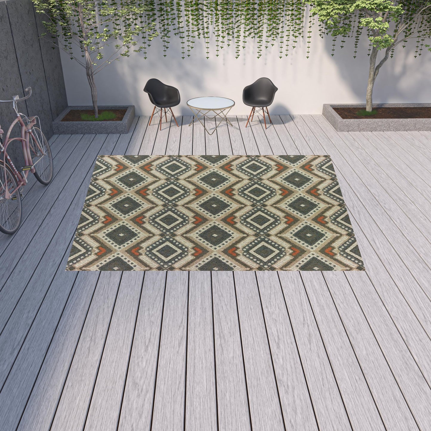 10' x 13' Gray Geometric Stain Resistant Indoor Outdoor Area Rug