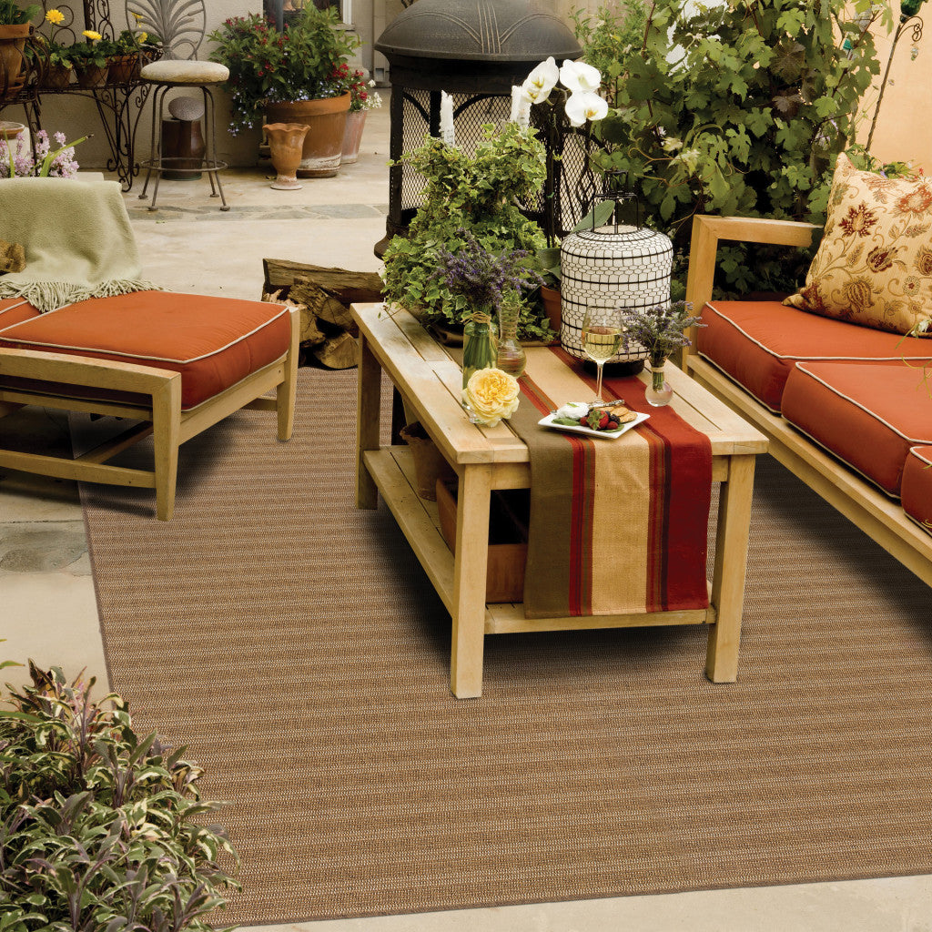 7' x 10' Tan Striped Stain Resistant Indoor Outdoor Area Rug