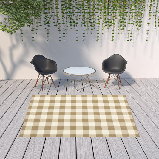 7' x 10' Gray and Ivory Geometric Stain Resistant Indoor Outdoor Area Rug