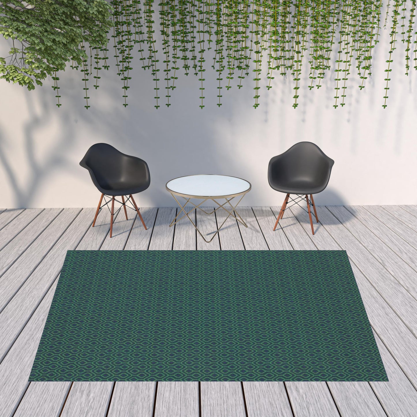 8' x 11' Blue and Green Geometric Stain Resistant Indoor Outdoor Area Rug