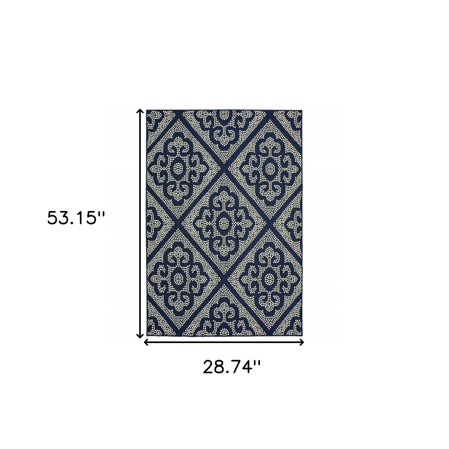 2' X 4' Blue and Ivory Geometric Stain Resistant Indoor Outdoor Area Rug