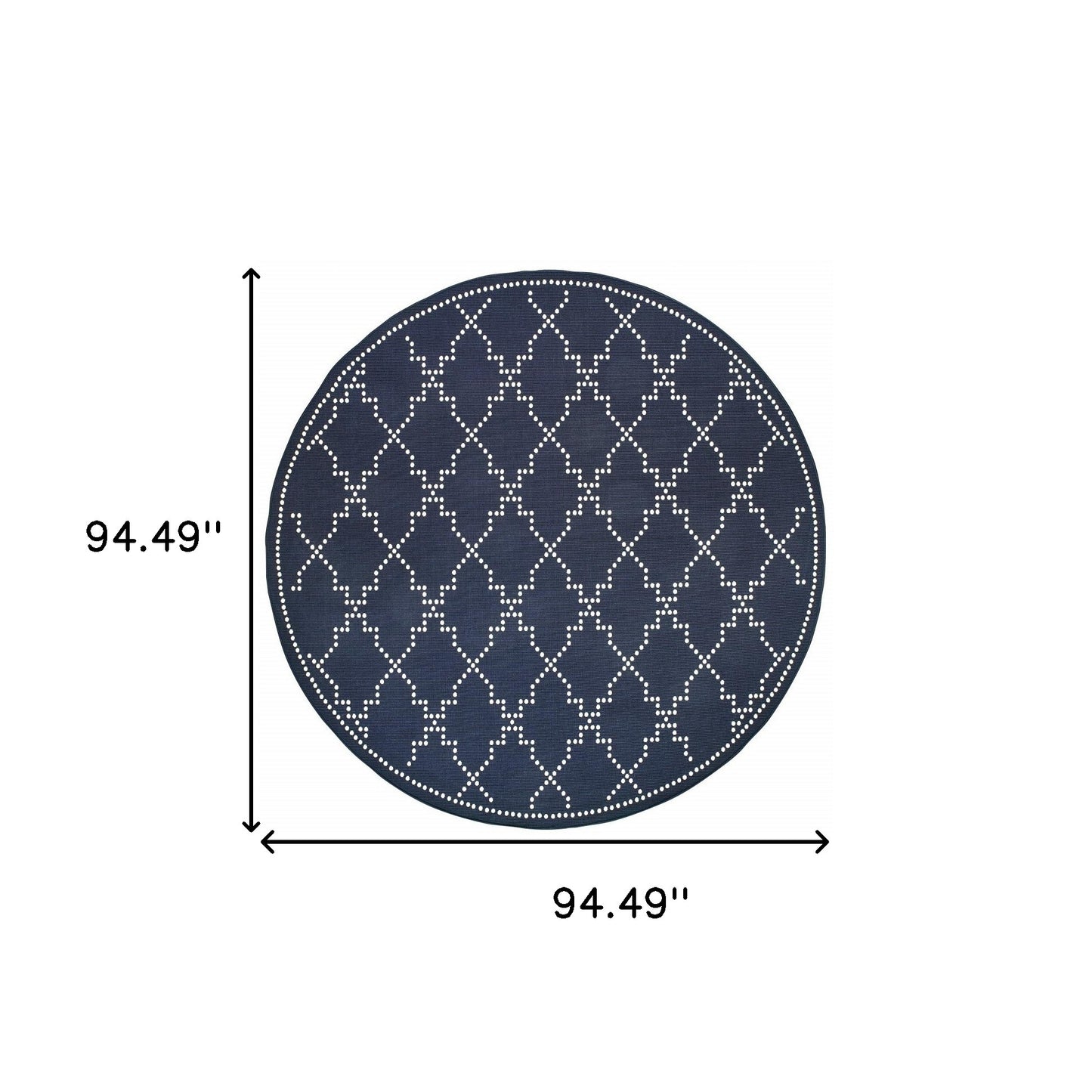 8' x 8' Blue and Ivory Round Geometric Stain Resistant Indoor Outdoor Area Rug