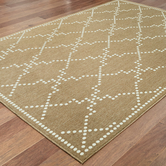 7' x 10' Tan Geometric Stain Resistant Indoor Outdoor Area Rug