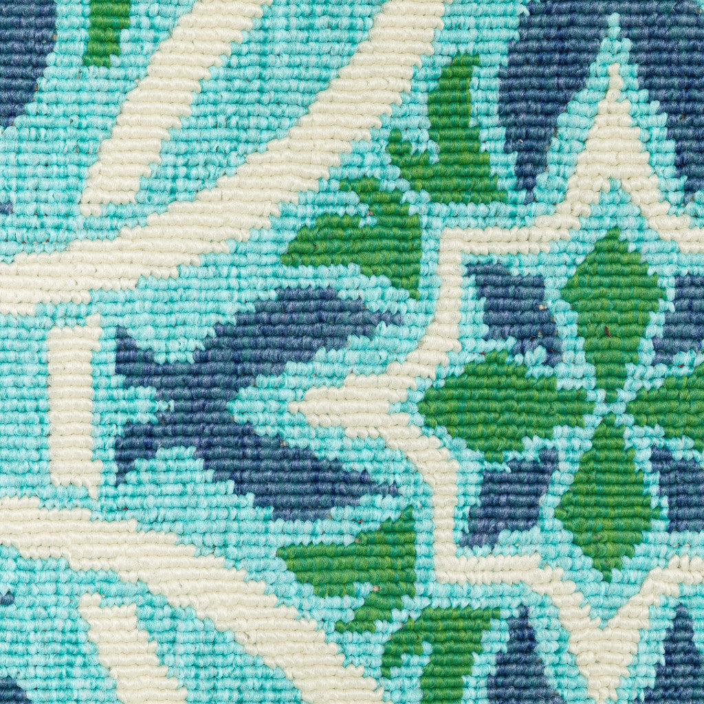 2' x 3' Blue and Green Geometric Stain Resistant Indoor Outdoor Area Rug