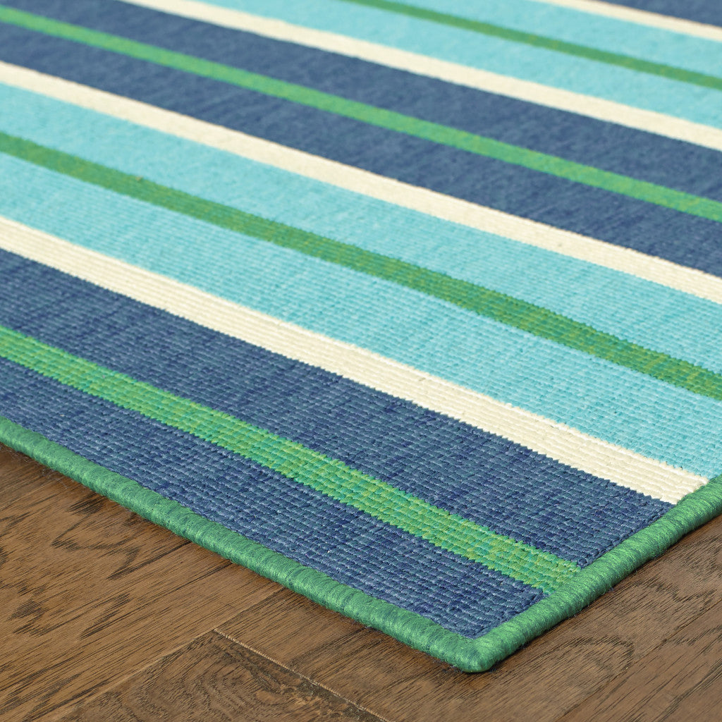 5' x 8' Blue and Green Geometric Stain Resistant Indoor Outdoor Area Rug