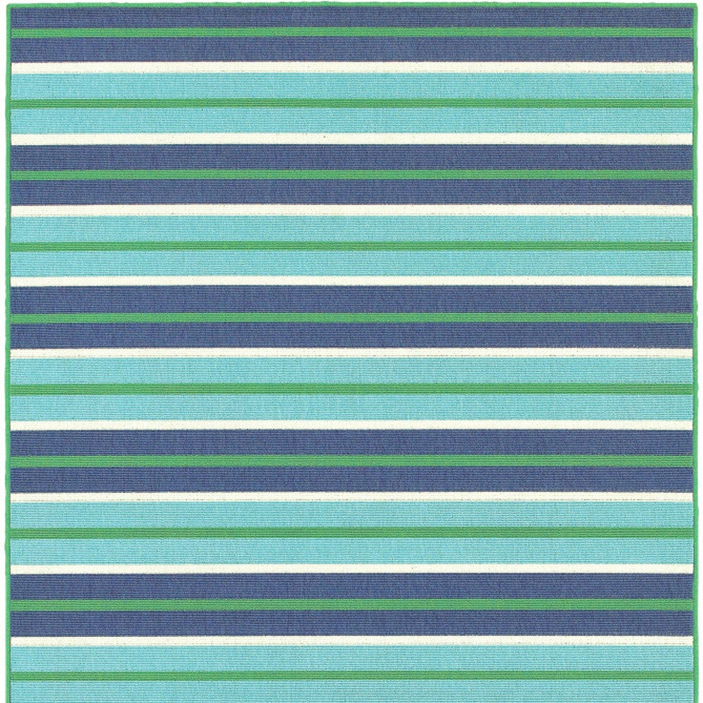 5' x 8' Blue and Green Geometric Stain Resistant Indoor Outdoor Area Rug