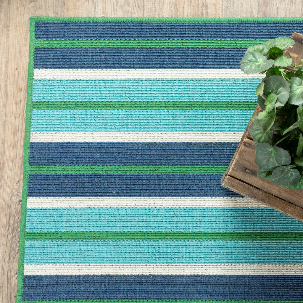 5' x 8' Blue and Green Geometric Stain Resistant Indoor Outdoor Area Rug