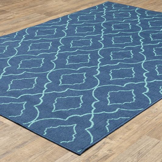 8' x 11' Blue Geometric Stain Resistant Indoor Outdoor Area Rug