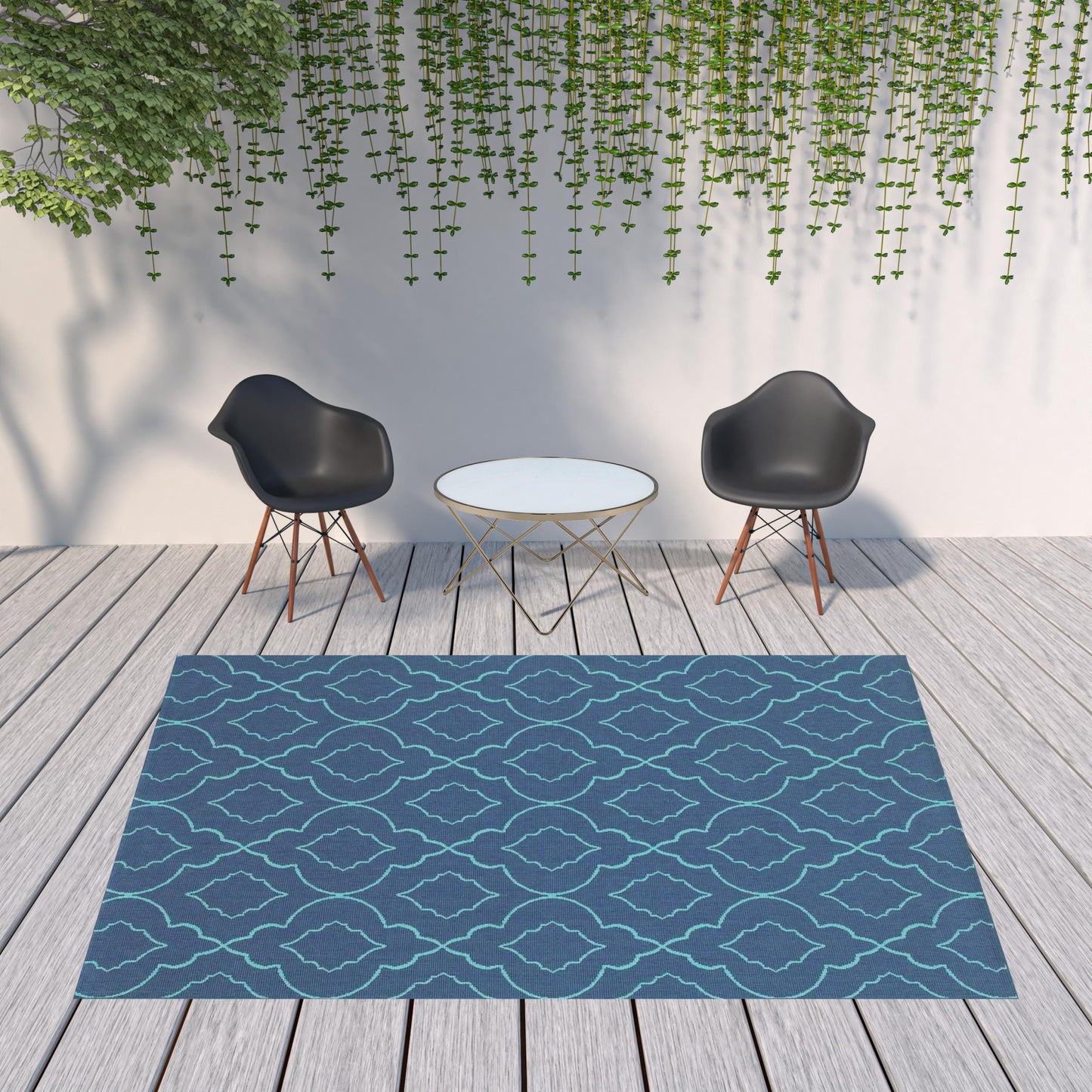 8' x 11' Blue Geometric Stain Resistant Indoor Outdoor Area Rug