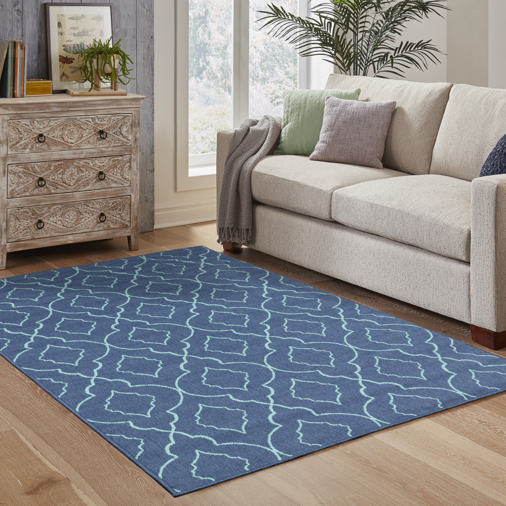 8' x 11' Blue Geometric Stain Resistant Indoor Outdoor Area Rug