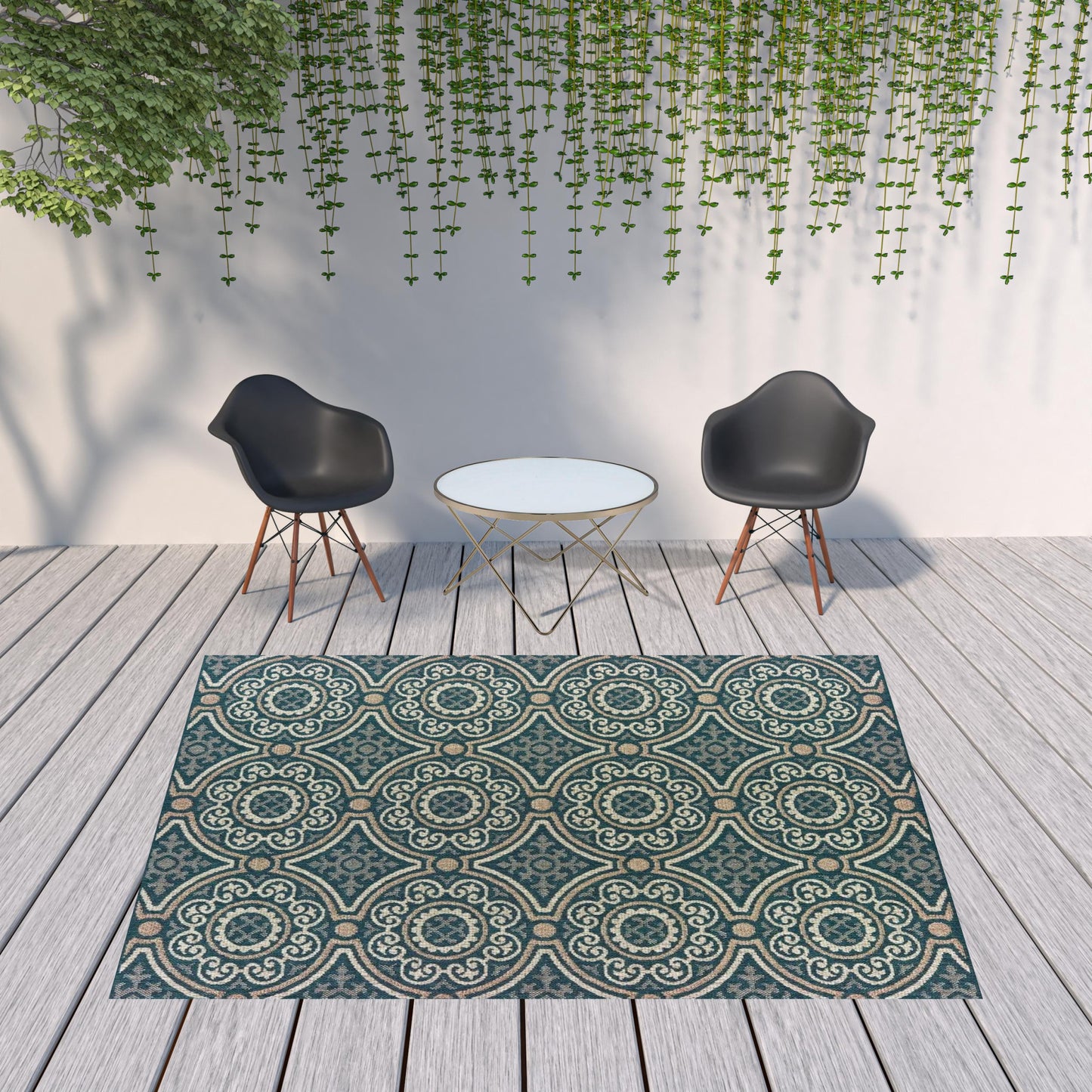 8' x 10' Blue and Gray Geometric Stain Resistant Indoor Outdoor Area Rug