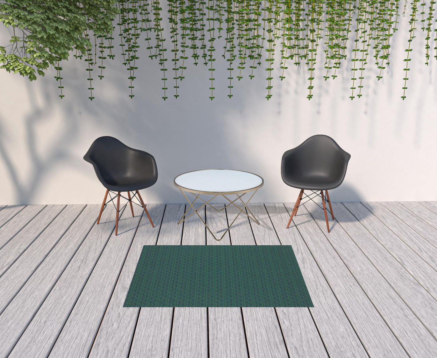 4' x 6' Blue and Green Geometric Stain Resistant Indoor Outdoor Area Rug