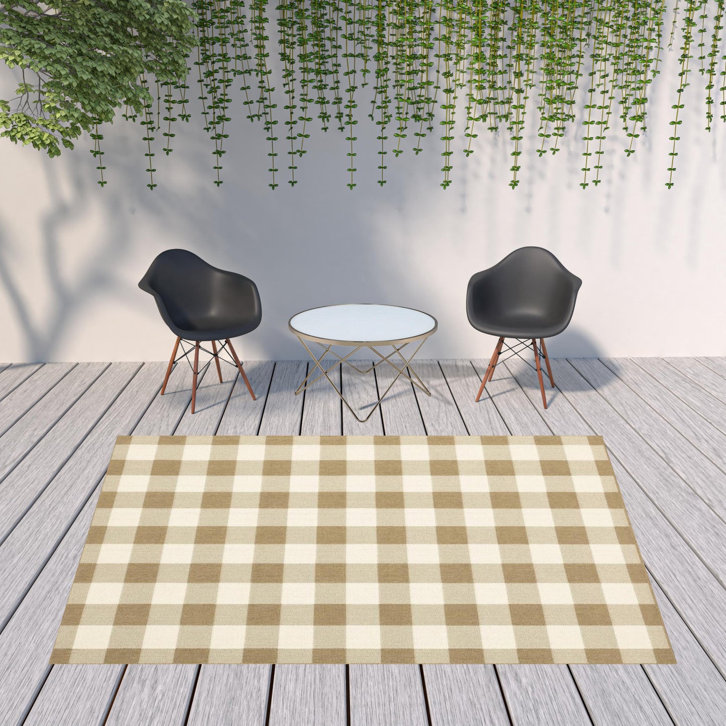 8' x 11' Gray and Ivory Geometric Stain Resistant Indoor Outdoor Area Rug