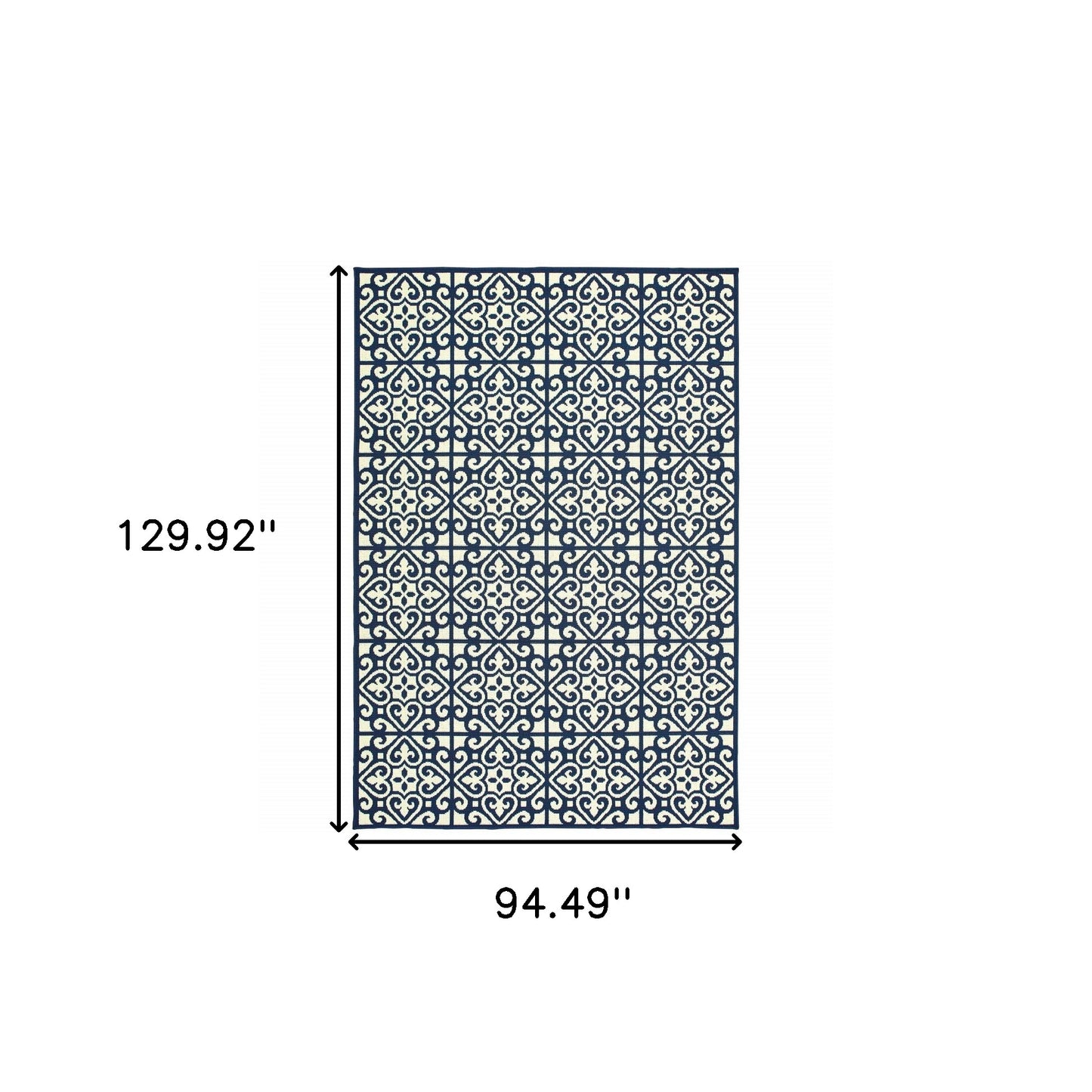 8' x 11' Ivory and Blue Geometric Stain Resistant Indoor Outdoor Area Rug