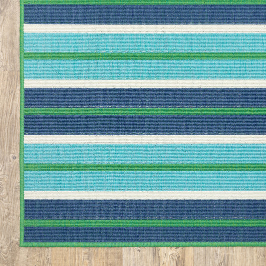 2' X 8' Blue and Green Geometric Stain Resistant Indoor Outdoor Area Rug