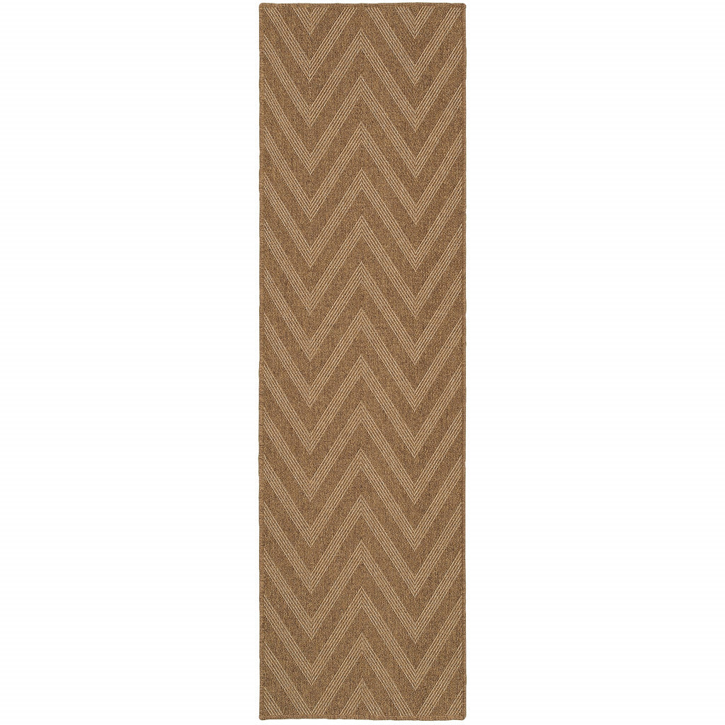 2' X 8' Tan Geometric Stain Resistant Indoor Outdoor Area Rug