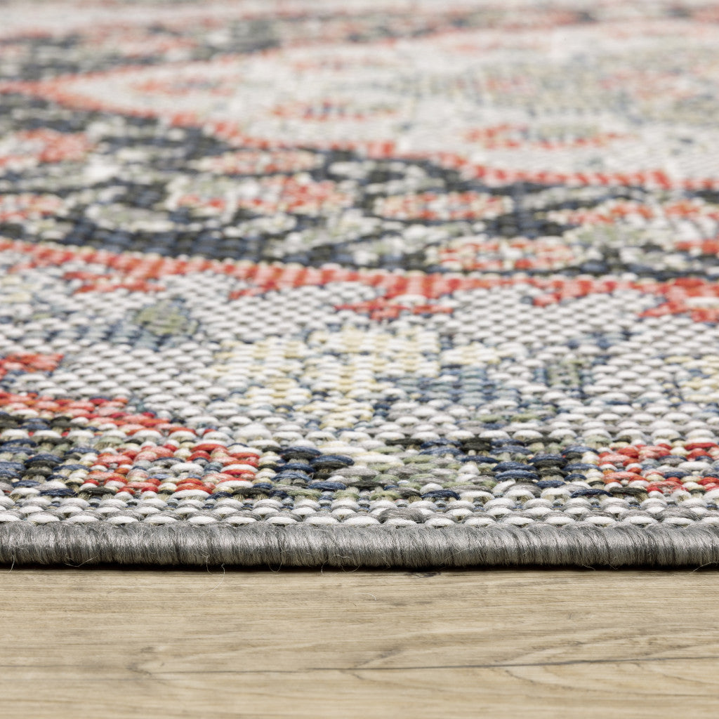 10' x 13' Blue Oriental Stain Resistant Indoor Outdoor Area Rug