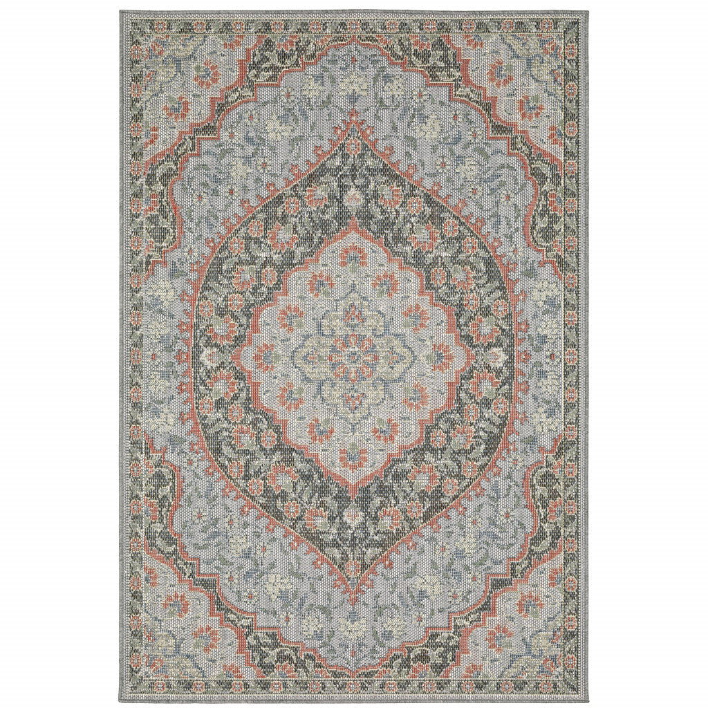 10' x 13' Blue Oriental Stain Resistant Indoor Outdoor Area Rug