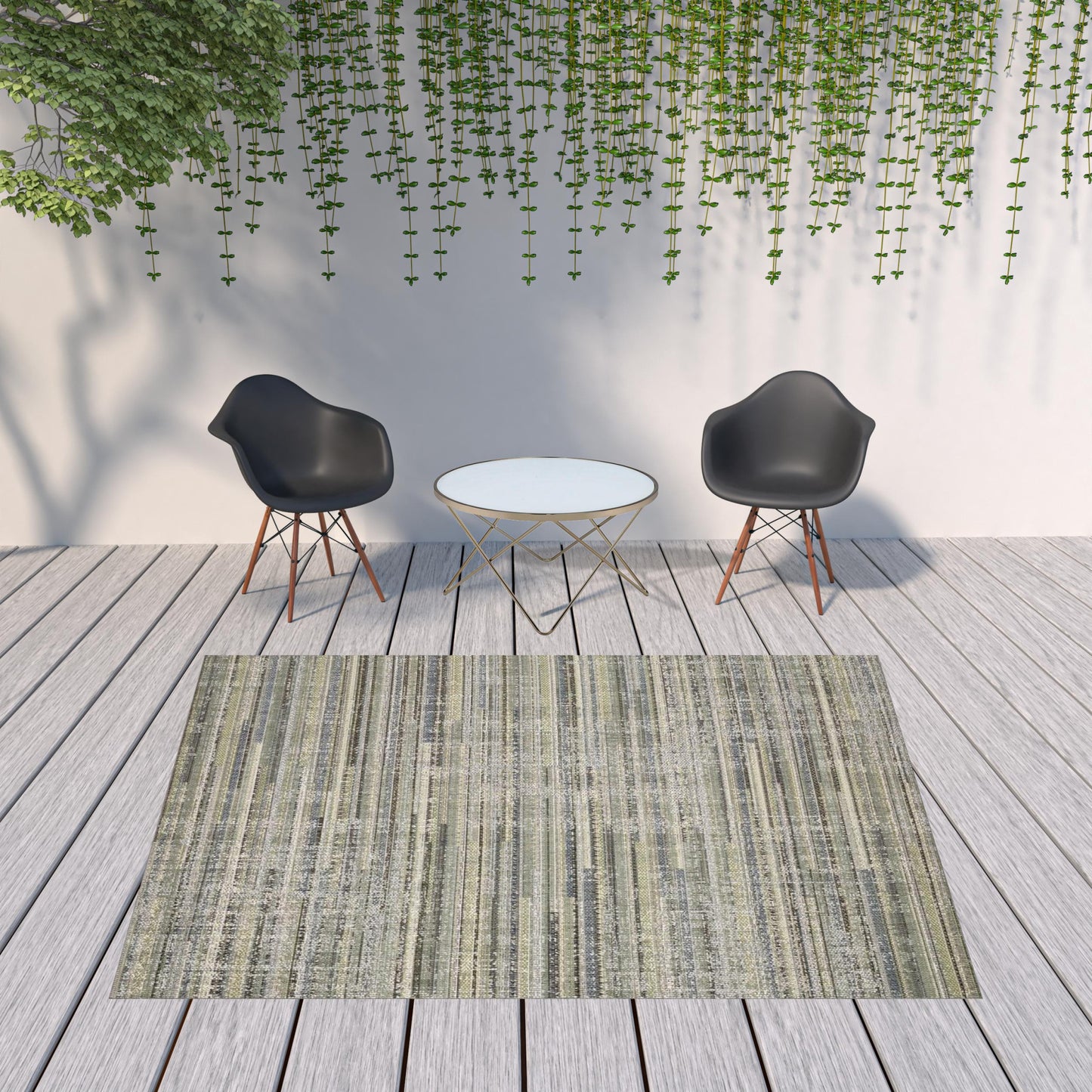 8' x 10' Blue and Green Abstract Stain Resistant Indoor Outdoor Area Rug