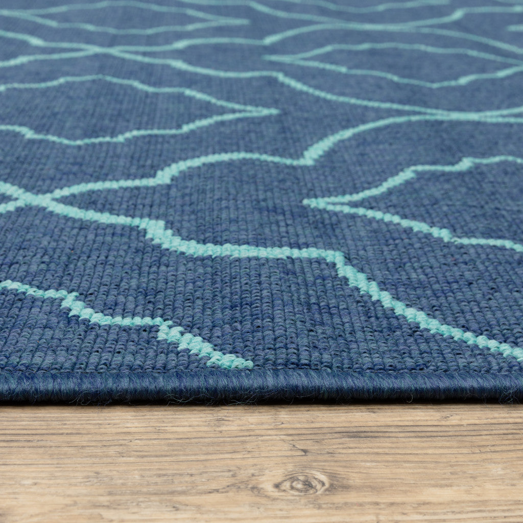 4' x 6' Blue Geometric Stain Resistant Indoor Outdoor Area Rug