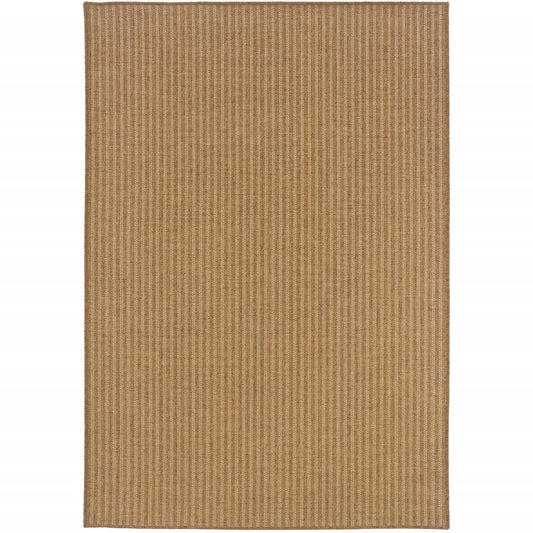 8' x 11' Tan Striped Stain Resistant Indoor Outdoor Area Rug