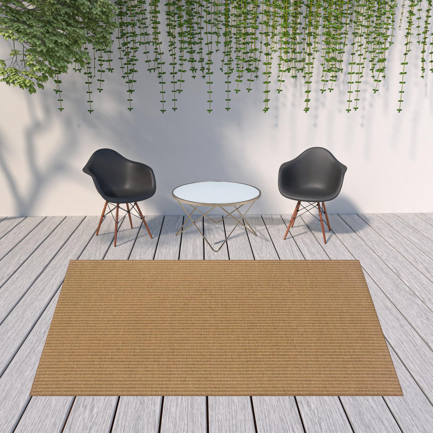 8' x 11' Tan Striped Stain Resistant Indoor Outdoor Area Rug