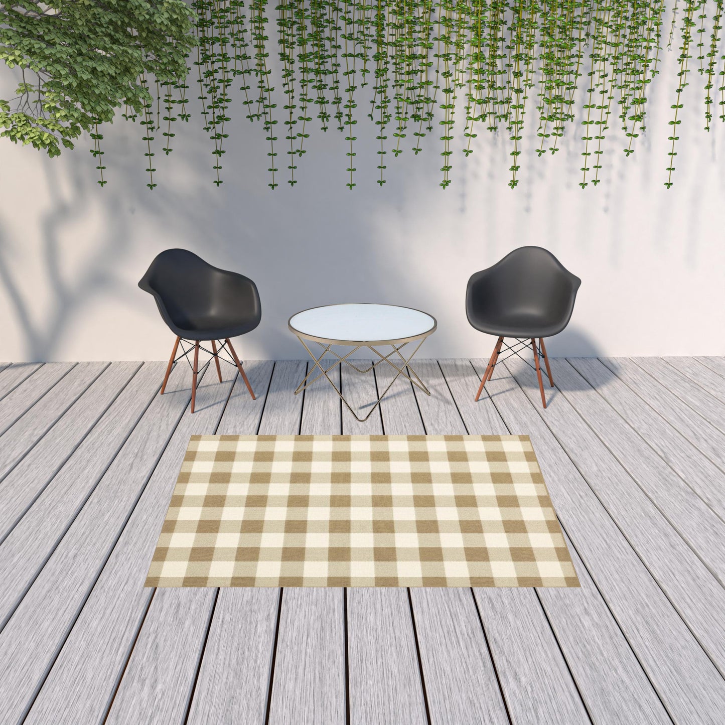 5' x 8' Gray and Ivory Geometric Stain Resistant Indoor Outdoor Area Rug