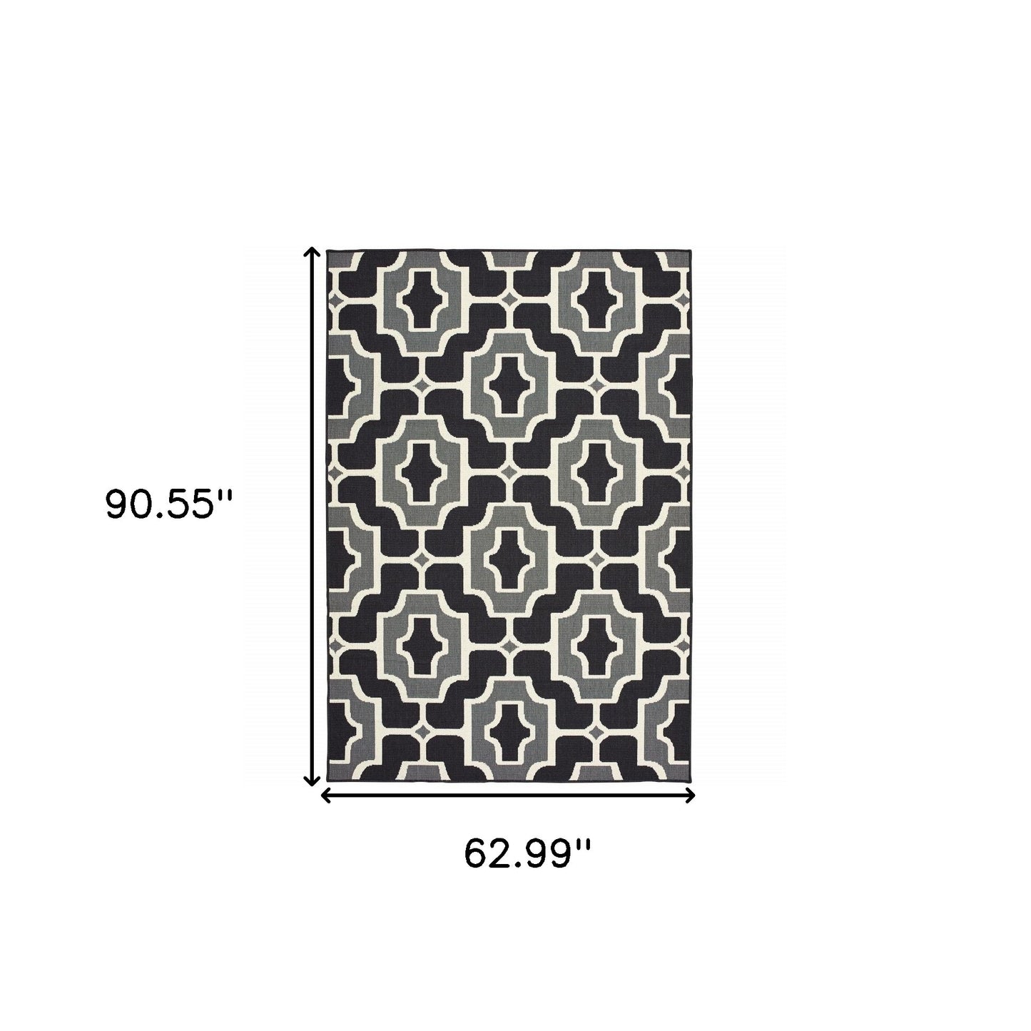 5' x 8' Black and Gray Geometric Stain Resistant Indoor Outdoor Area Rug