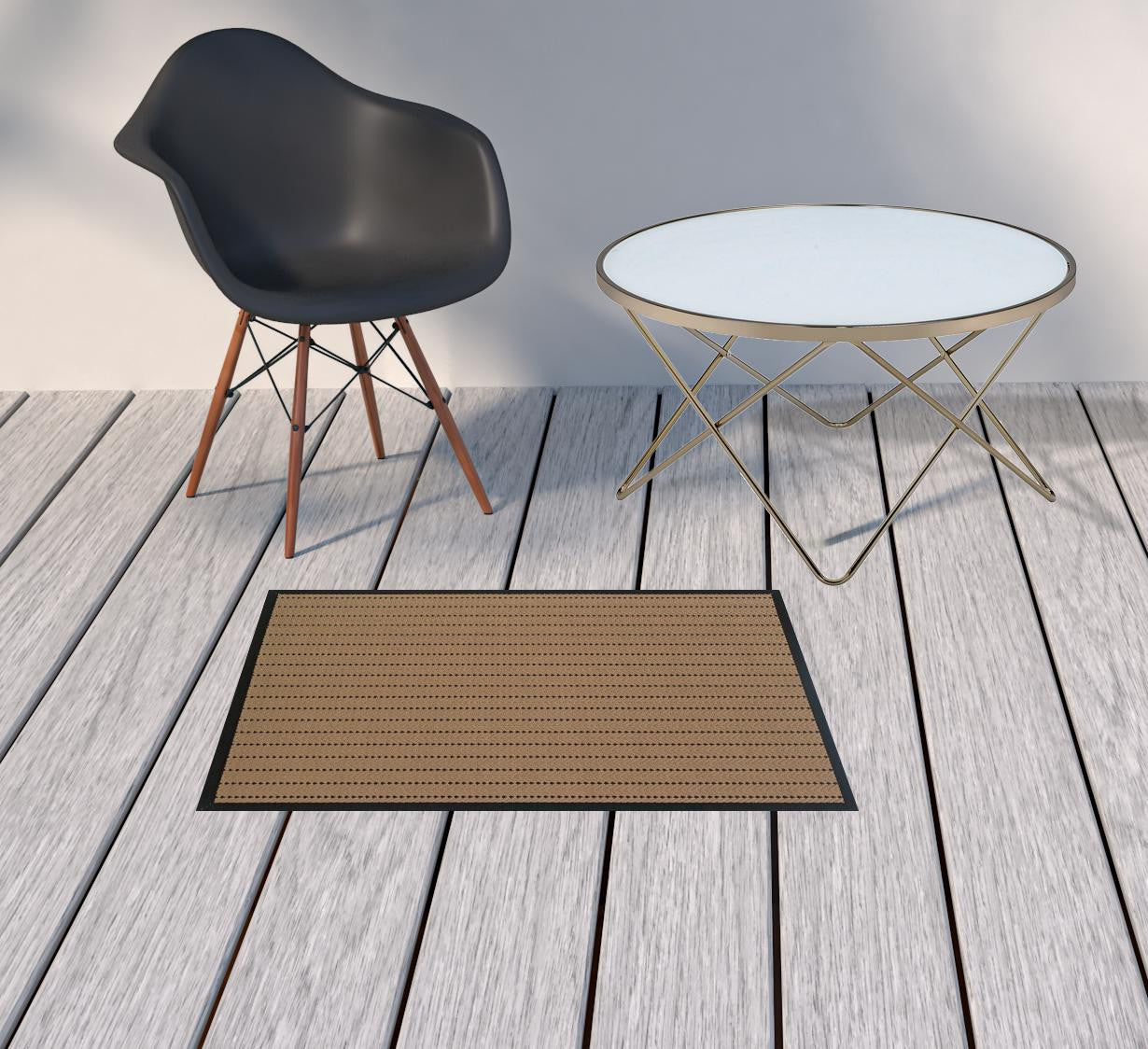 2' x 3' Beige and Black Geometric Stain Resistant Indoor Outdoor Area Rug