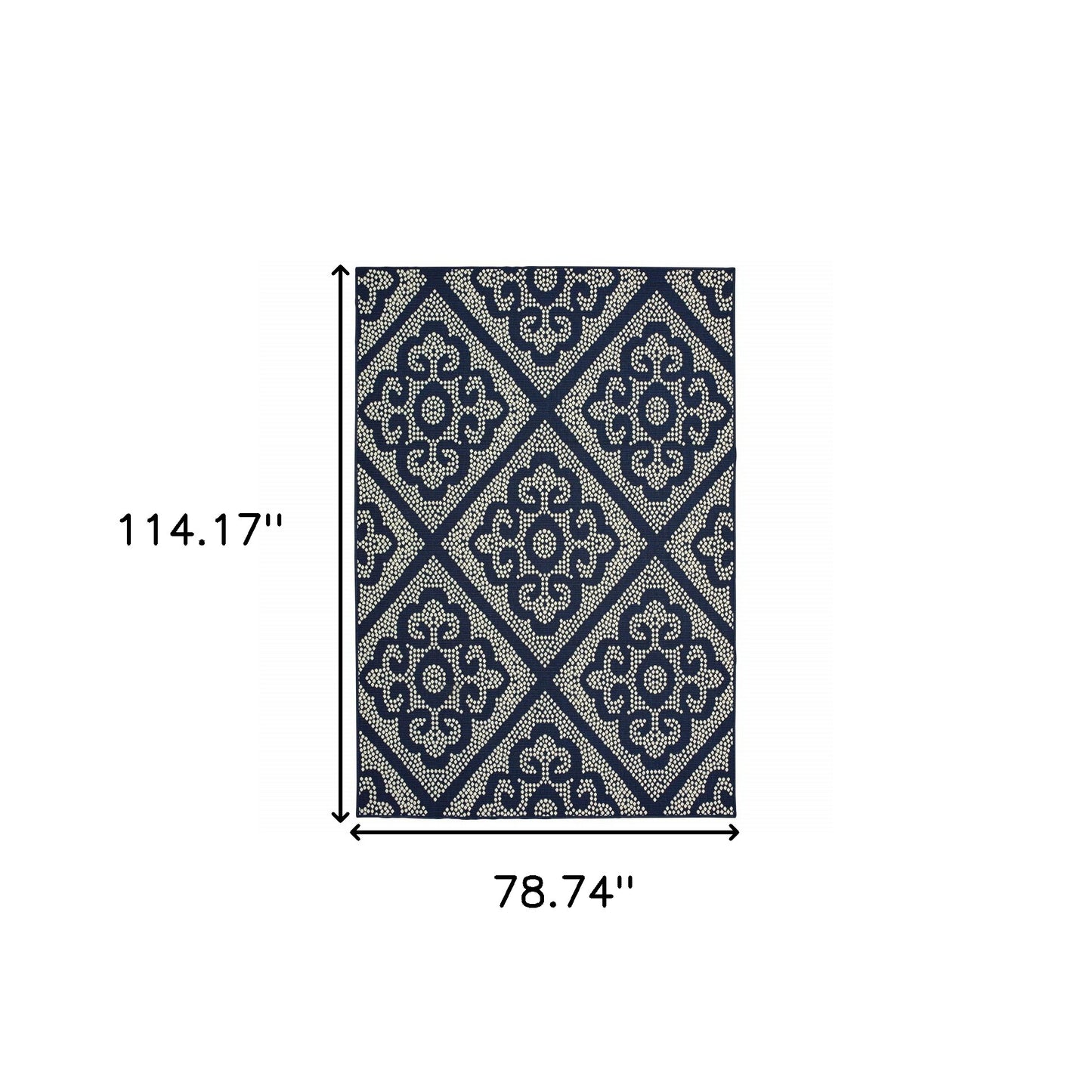 7' x 10' Blue and Ivory Geometric Stain Resistant Indoor Outdoor Area Rug