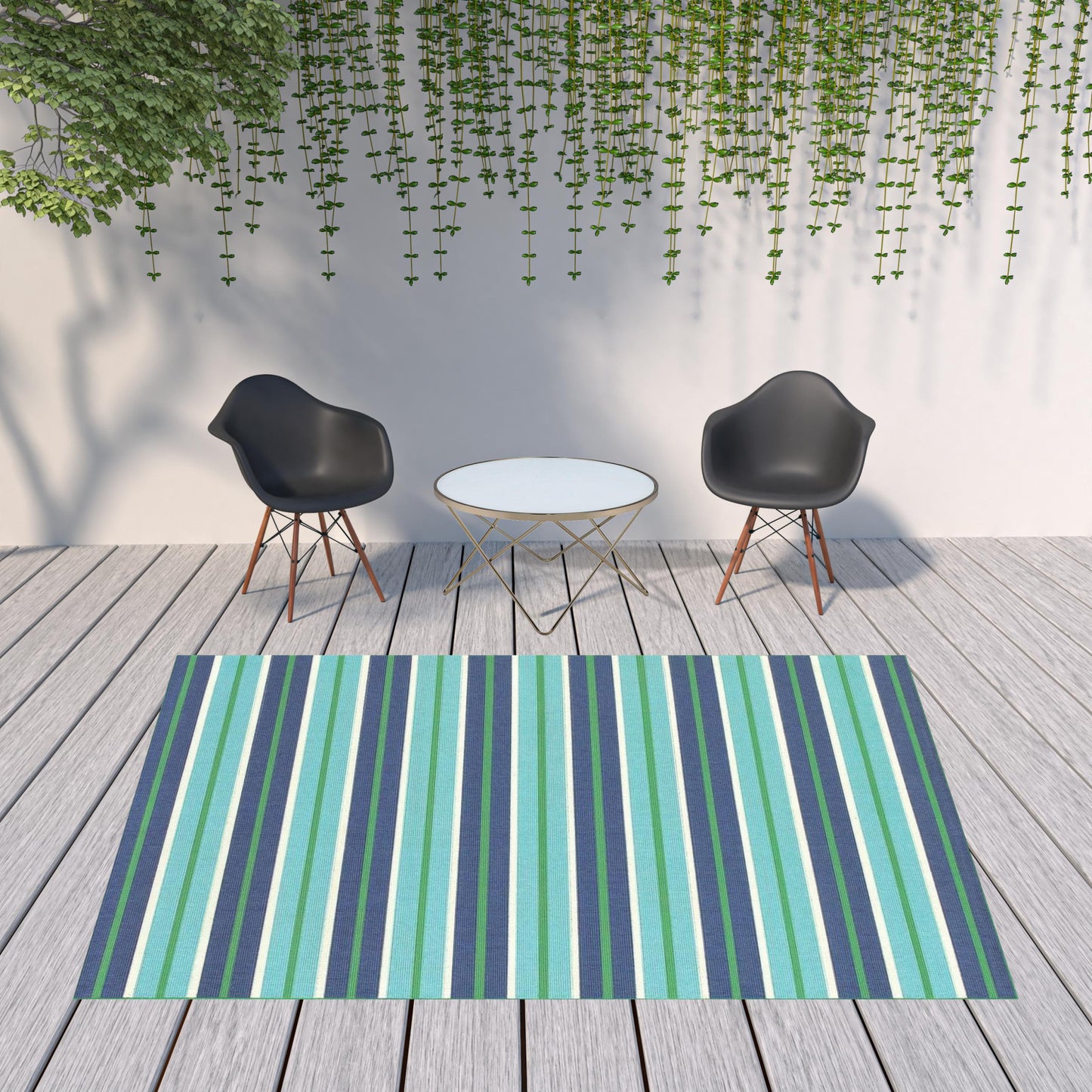 8' x 11' Blue and Green Geometric Stain Resistant Indoor Outdoor Area Rug