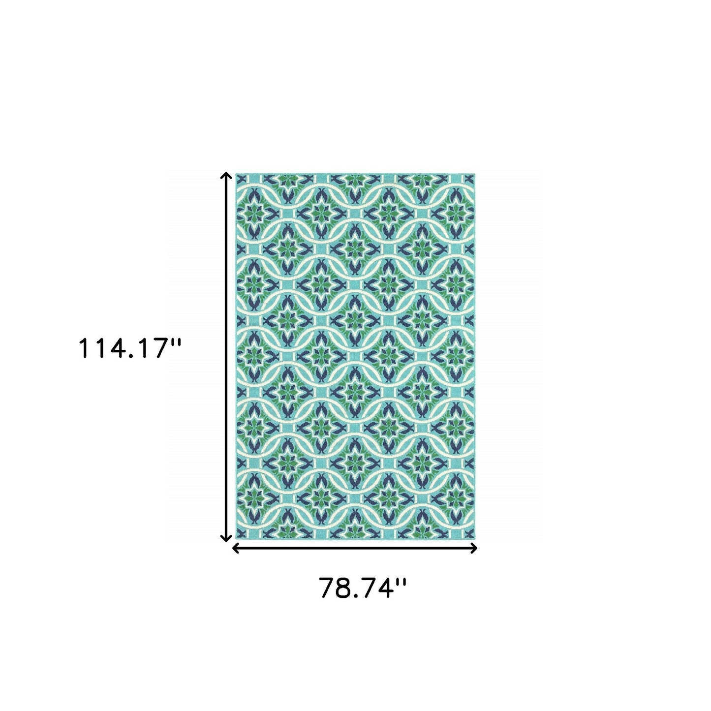 7' x 10' Blue and Green Geometric Stain Resistant Indoor Outdoor Area Rug