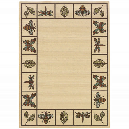 7' x 10' Brown and Ivory Abstract Stain Resistant Indoor Outdoor Area Rug