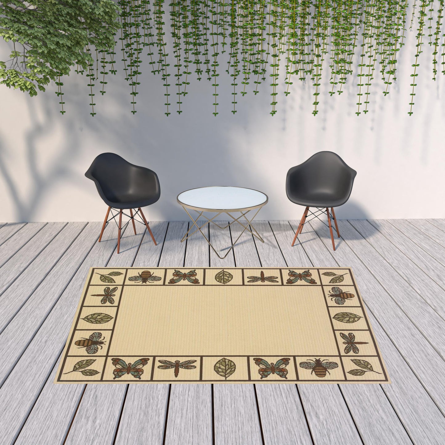 7' x 10' Brown and Ivory Abstract Stain Resistant Indoor Outdoor Area Rug