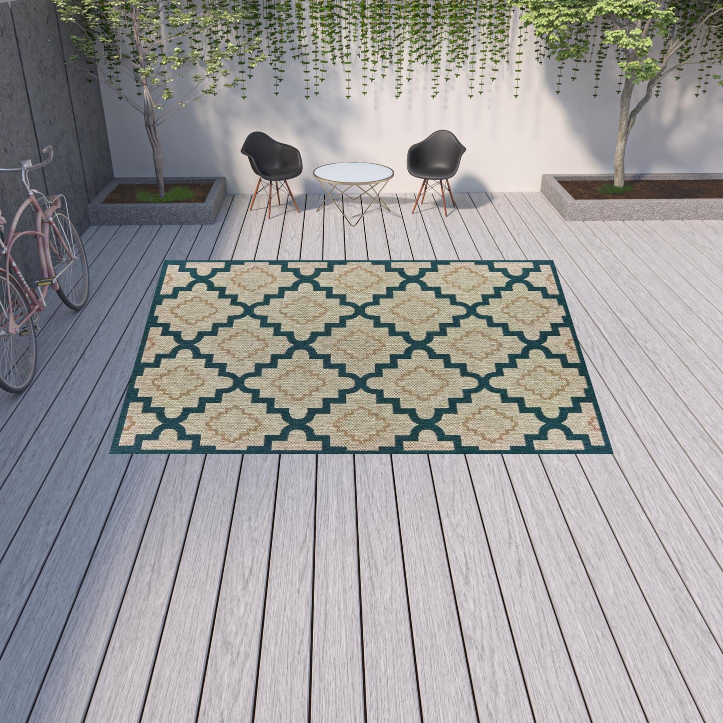 10' x 13' Blue and Gray Geometric Stain Resistant Indoor Outdoor Area Rug