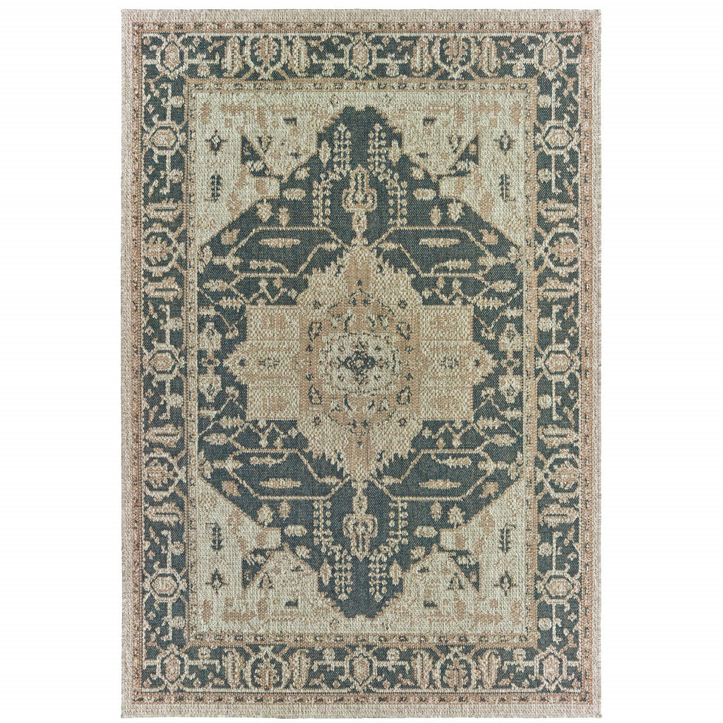 3' X 5' Gray Oriental Stain Resistant Indoor Outdoor Area Rug