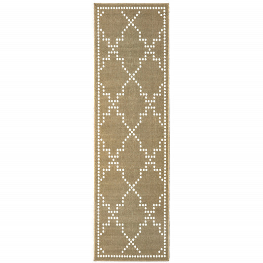 2' X 8' Tan Geometric Stain Resistant Indoor Outdoor Area Rug