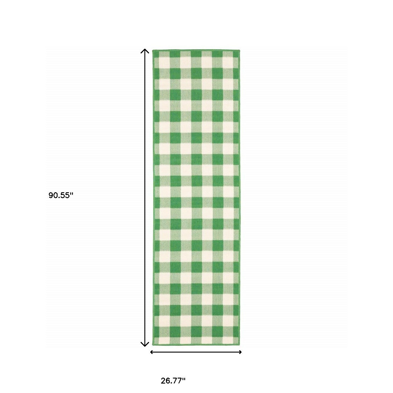 2' X 8' Green and Ivory Geometric Stain Resistant Indoor Outdoor Area Rug