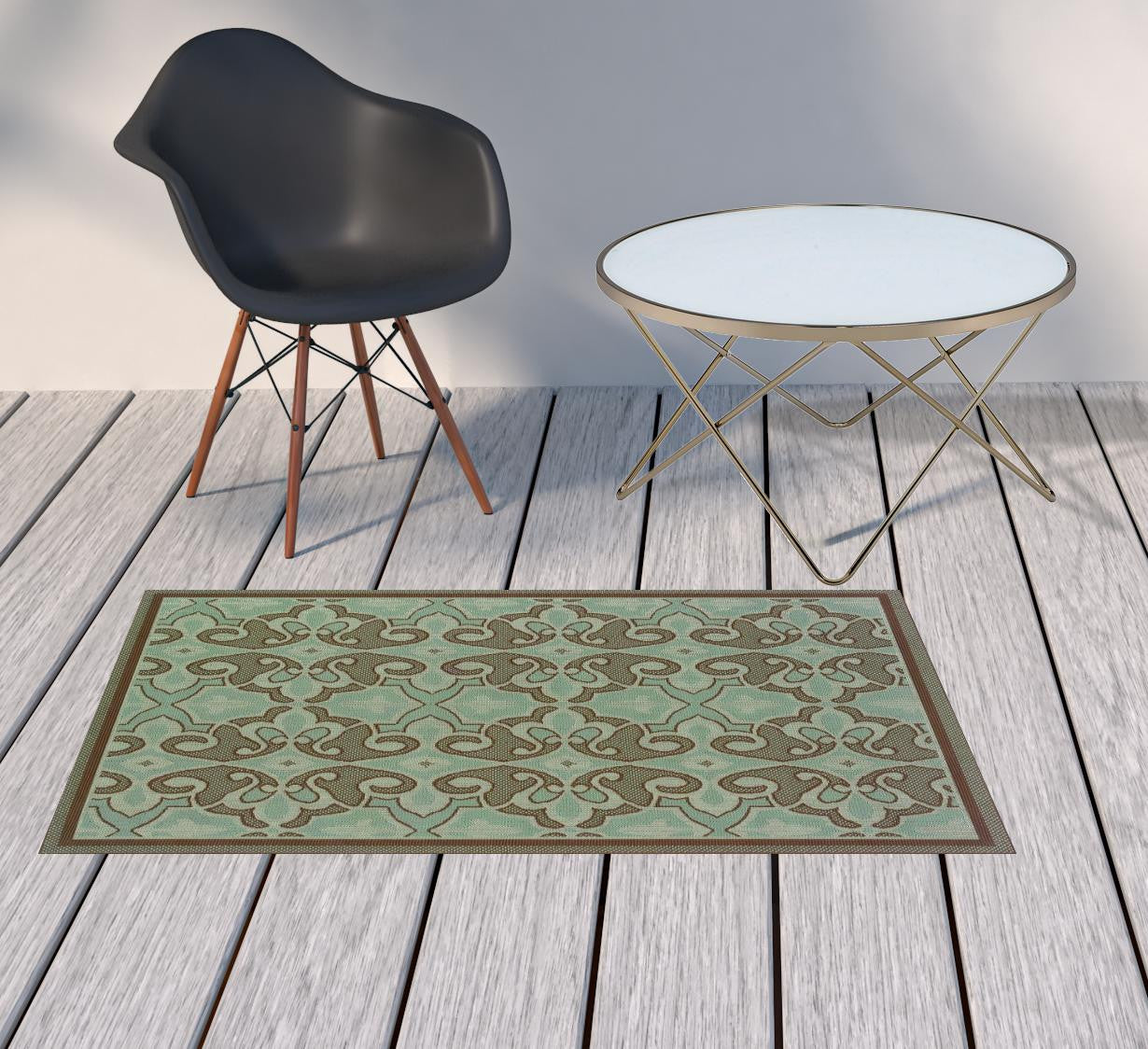 2' X 4' Blue Oriental Stain Resistant Indoor Outdoor Area Rug