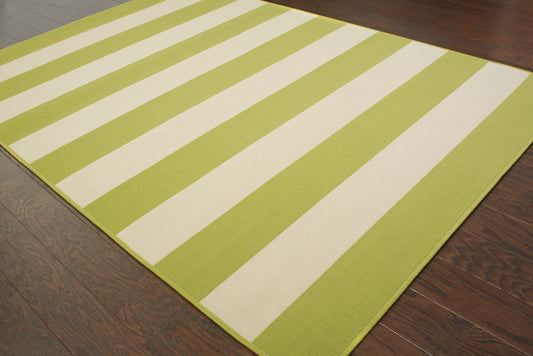 2' X 4' Green and Ivory Geometric Stain Resistant Indoor Outdoor Area Rug