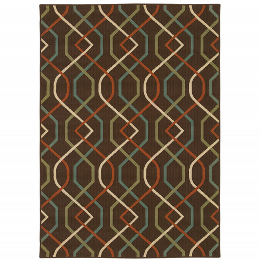 4' x 6' Brown and Ivory Geometric Stain Resistant Indoor Outdoor Area Rug