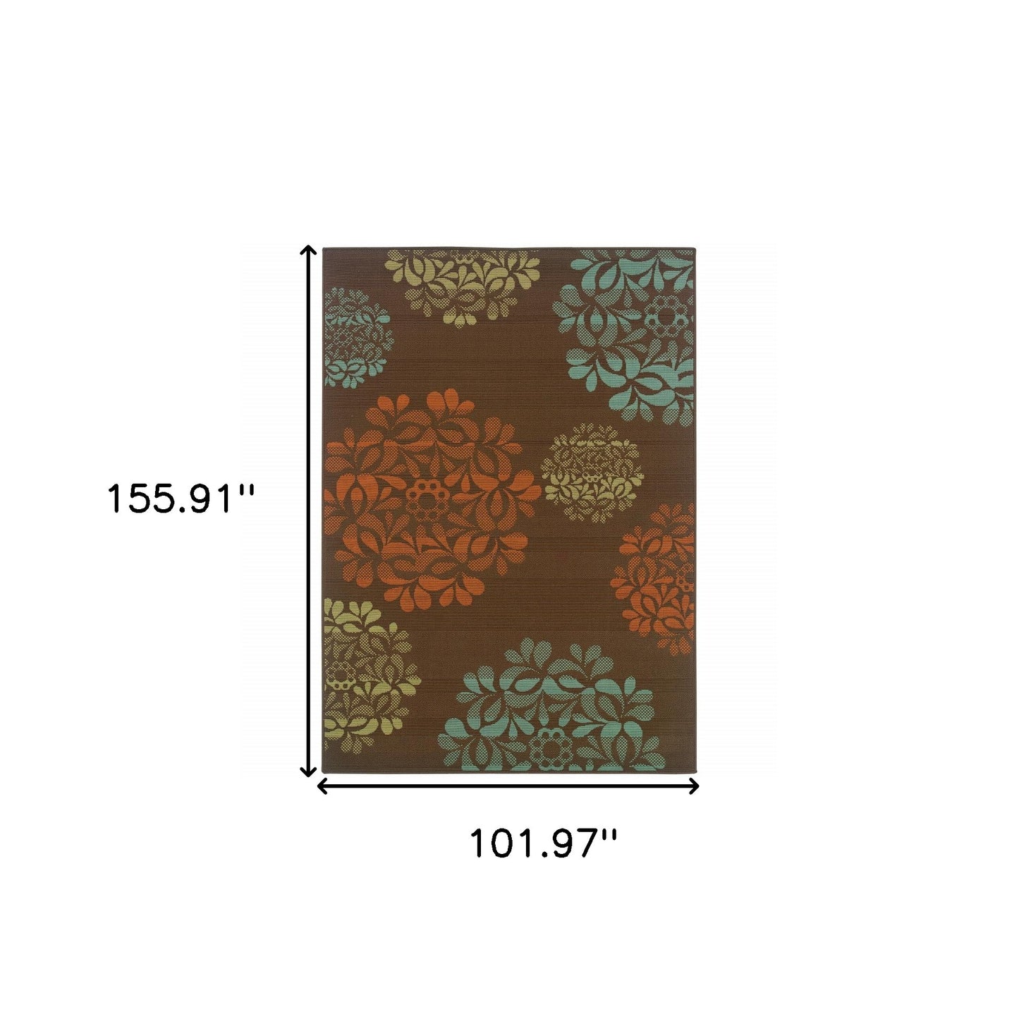 9' X 13' Brown Floral Stain Resistant Indoor Outdoor Area Rug