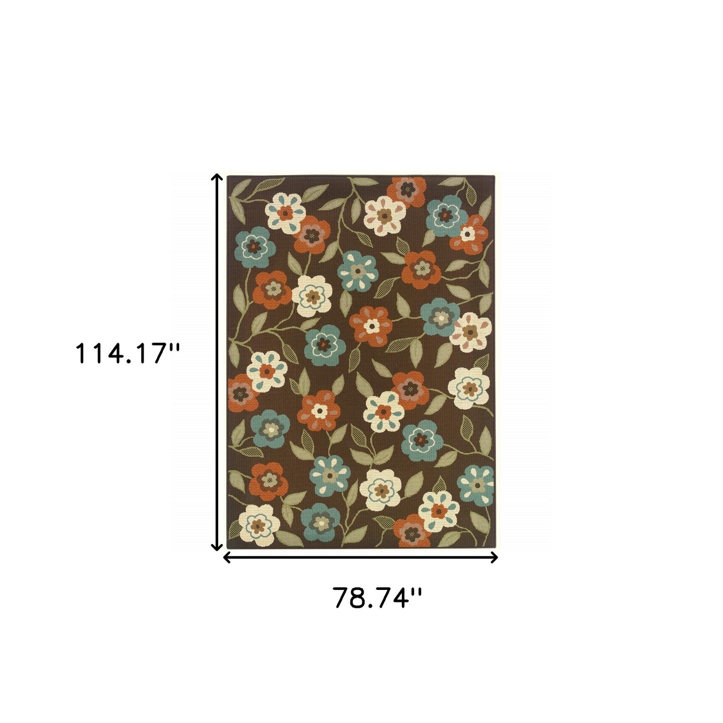 7' x 10' Brown and Ivory Floral Stain Resistant Indoor Outdoor Area Rug