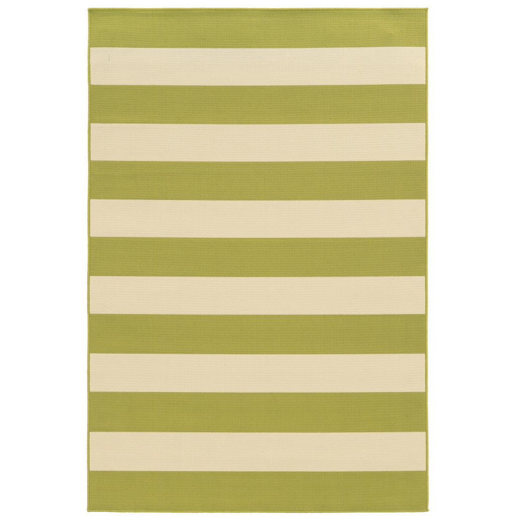 5' x 8' Green and Ivory Geometric Stain Resistant Indoor Outdoor Area Rug