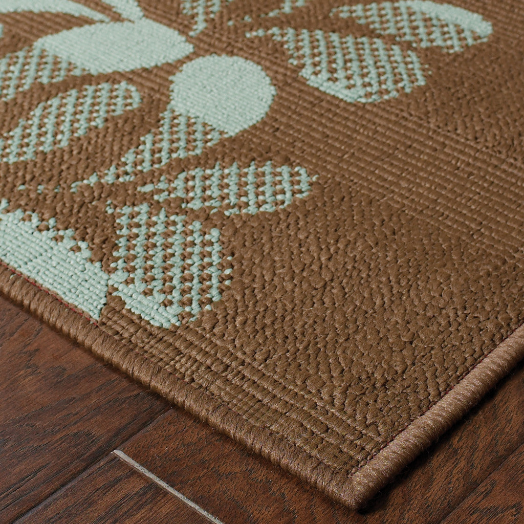 2' X 4' Brown Floral Stain Resistant Indoor Outdoor Area Rug