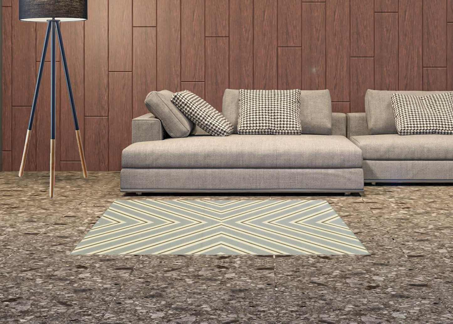 2' X 4' Gray and Ivory Geometric Stain Resistant Indoor Outdoor Area Rug