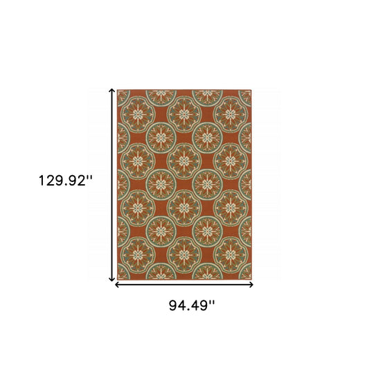 8' x 11' Brown and Ivory Floral Stain Resistant Indoor Outdoor Area Rug