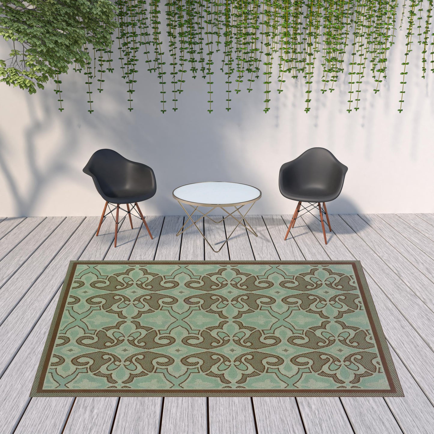 8' x 11' Blue Oriental Stain Resistant Indoor Outdoor Area Rug