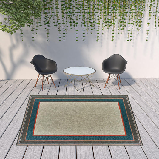 8' x 10' Blue and Gray Stain Resistant Indoor Outdoor Area Rug